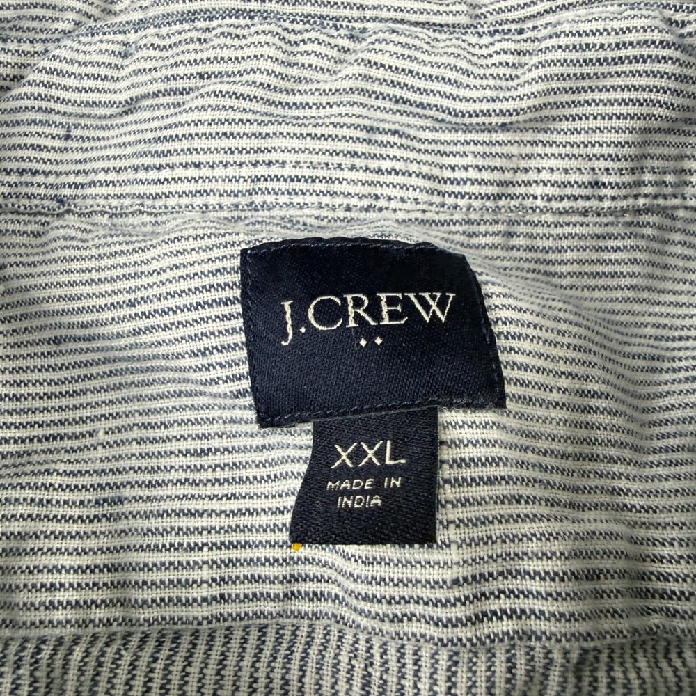 J Crew Shirt Men's 2XL Blue White Striped Linen Cotton Long Sleeve Button Down - Picture 2 of 9